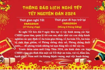 THÔNG BÁO LỊCH NGHỈ TẾT NGUYÊN ĐÁN 2024